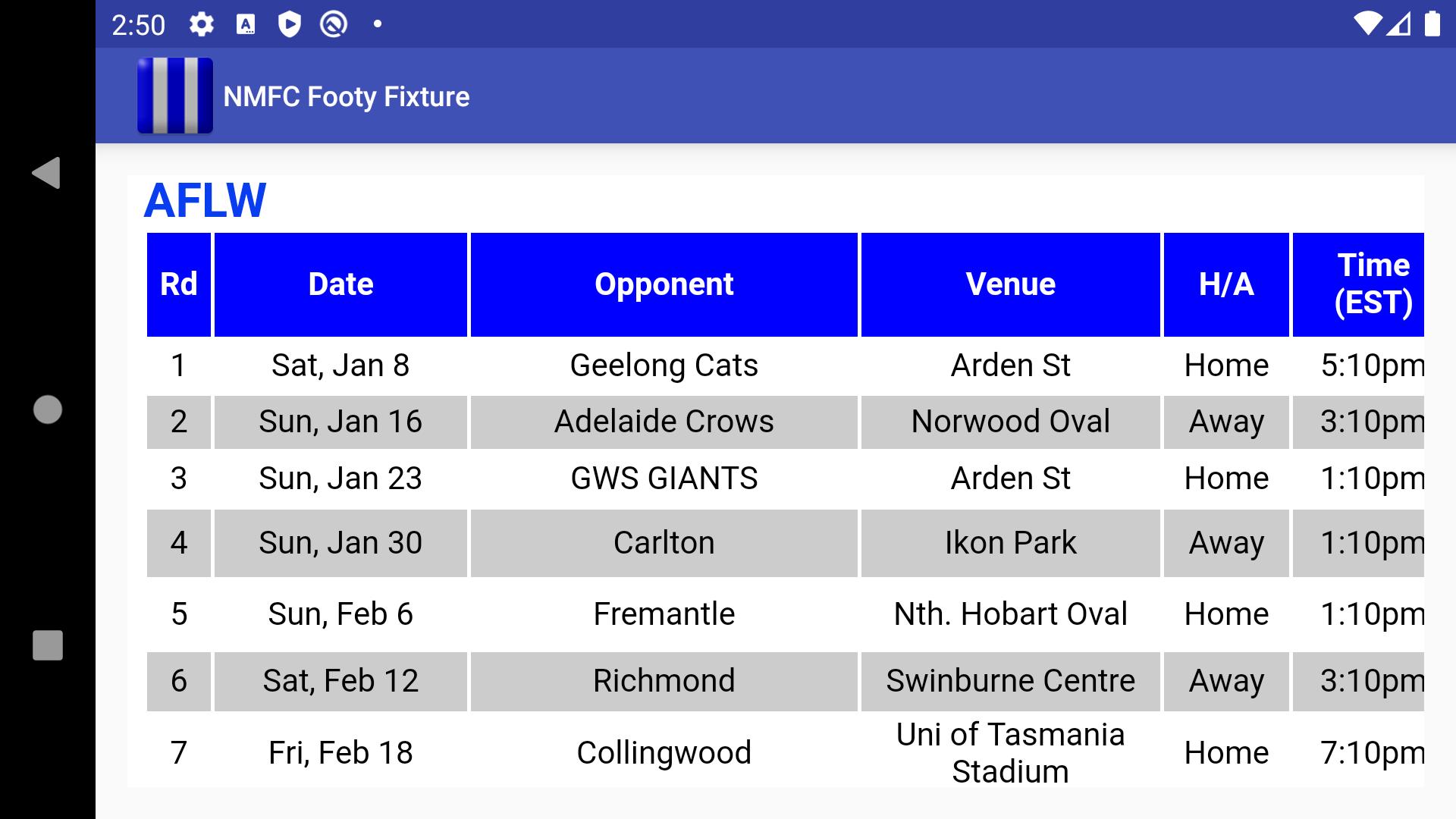 NMFC Footy Fixture 2022