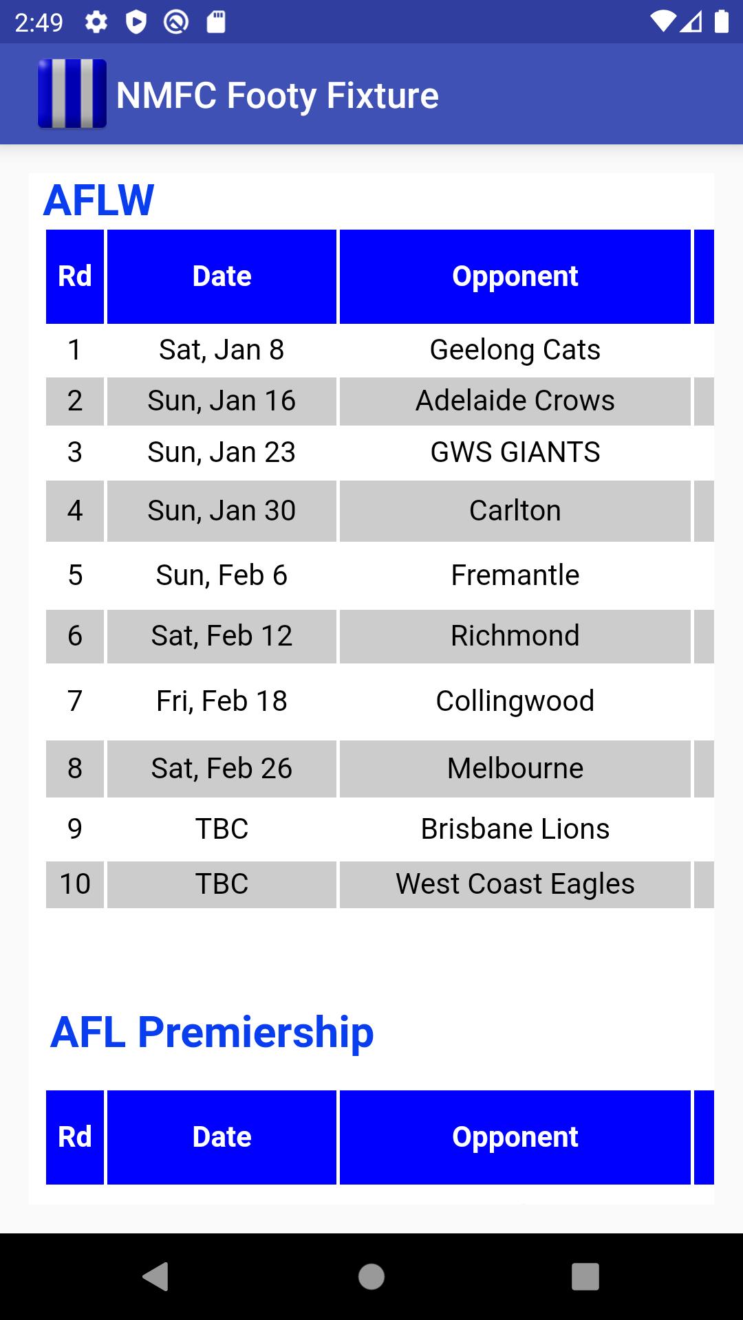 NMFC Footy Fixture 2022