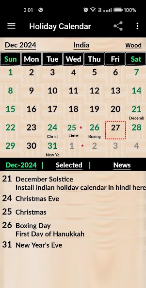 Indian Holiday Caledar 2025