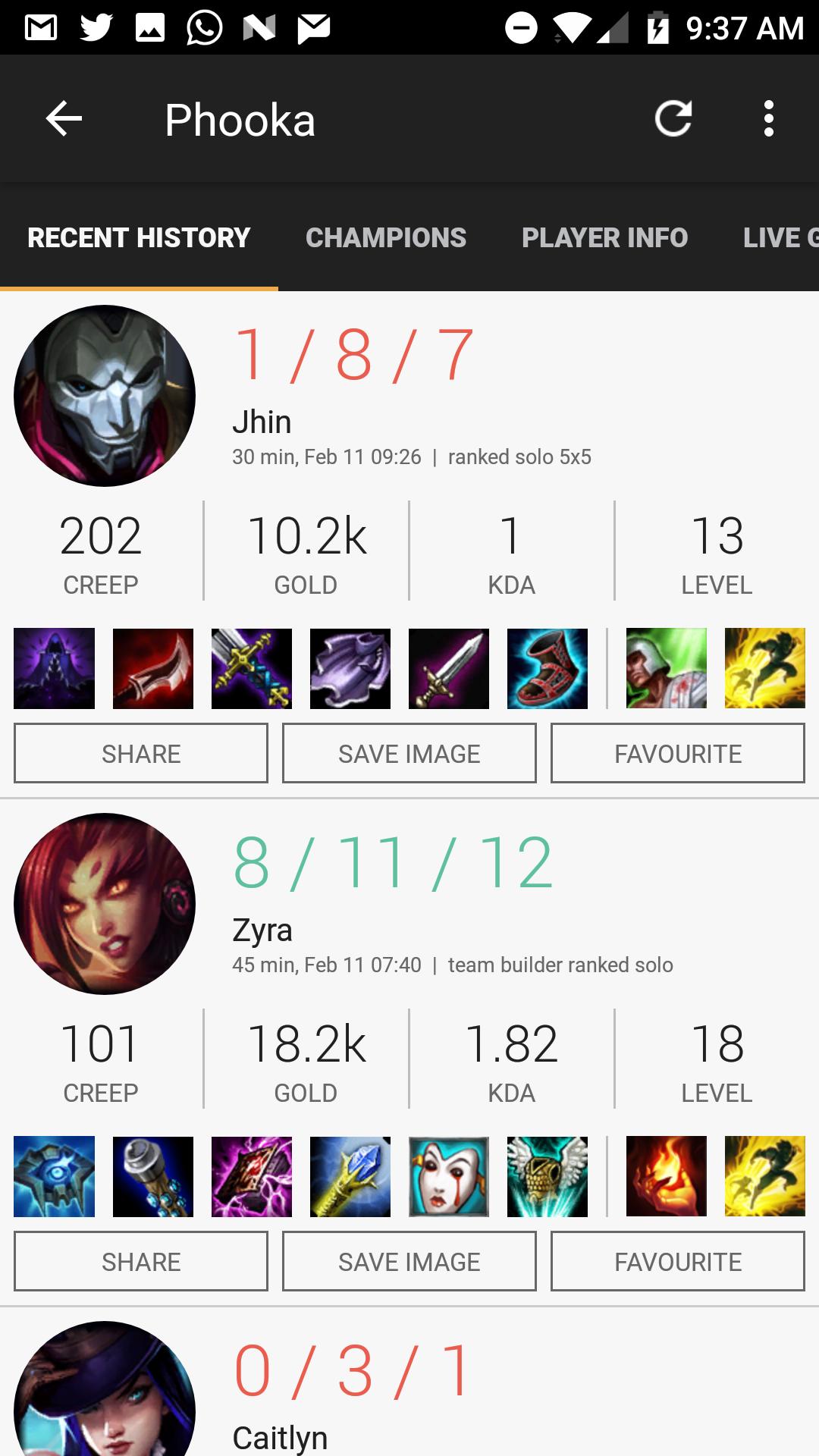 Matches for League of Legends