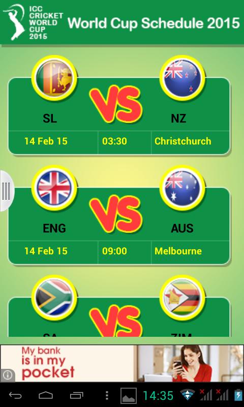 Cricket WorldCup 2015 Schedule