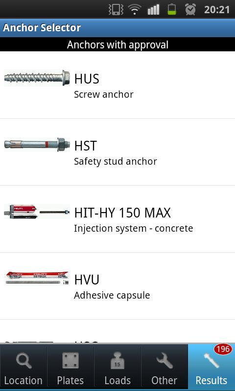 Hilti Anker Selector