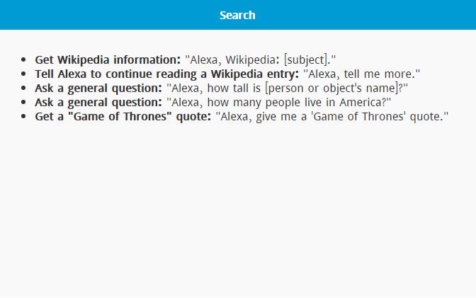 Commands for Amazon Echo