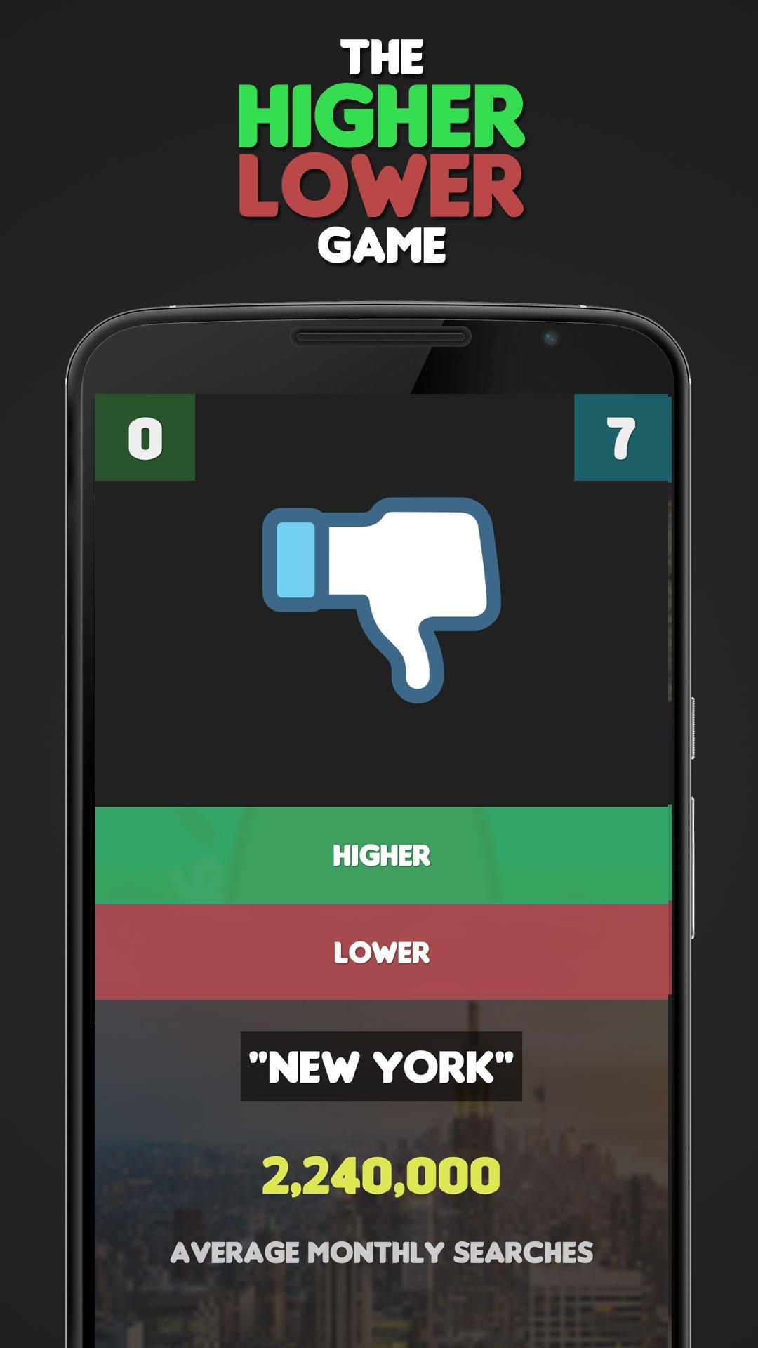 Higher Lower Game: Search