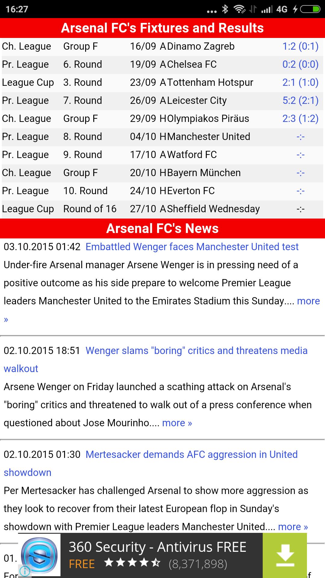 Arsenal Calendar