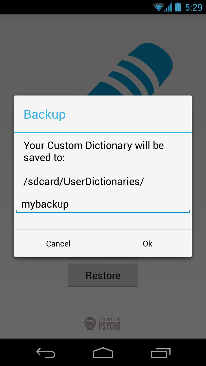 User Dictionary Backup