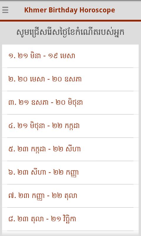 Birthday Horoscope for Khmer
