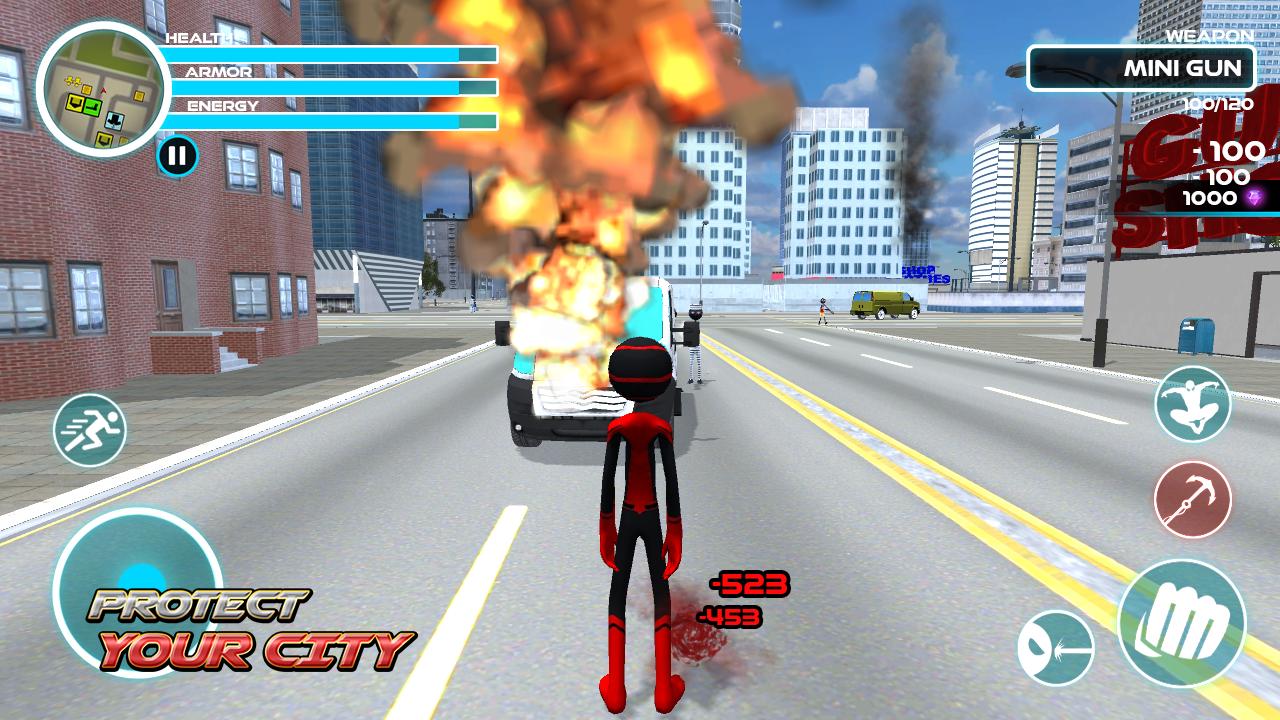 Spider Stickman Rope Hero - Street Gangster Fight