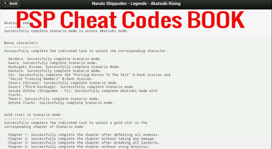 PSP Cheats Codes Book